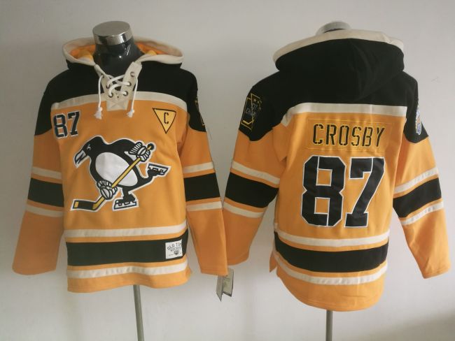 Classic Pittsburgh Penguins 87 Sidney Crosby Ice Hoodies Hockey Jersey Yellow