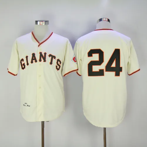 San Francisco Giants 24 Willie Mays Baseball Jersey Beige Retro