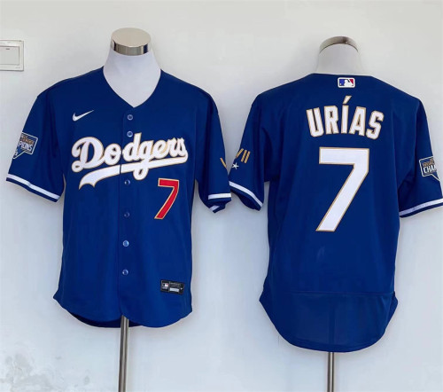 Nike Los Angeles Dodgers 7 Julio Urias Baseball Jersey Blue Five crown Edition