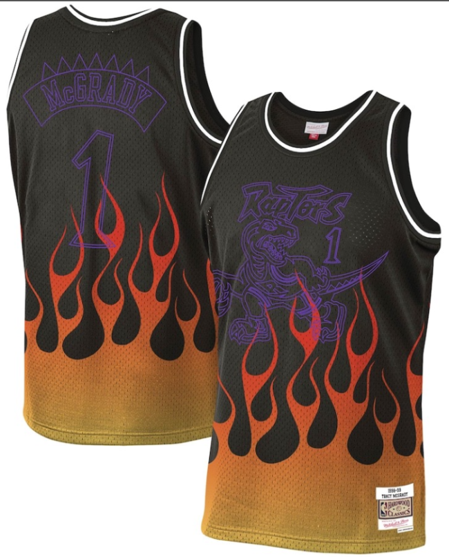 Toronto Raptors 1 Tracy McGrady Basketball Jersey Black Flame Retro