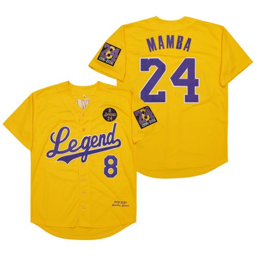 Los Angeles Dodgers 8 and 24  Kobe Bryant Baseball Jersey Yellow 1978-2020 Retro