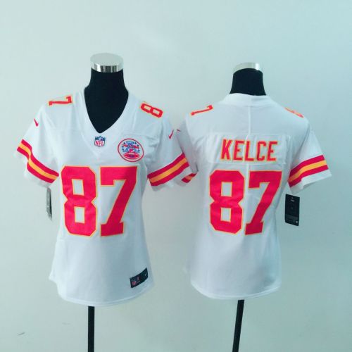 Women Kansas City Chiefs 87 Travis Kelce Football Jersey Legend White