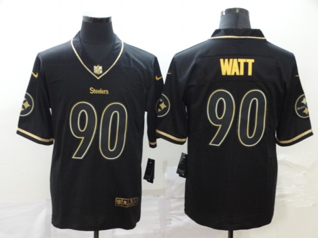 Pittsburgh Steelers 90 T.J. Watt Football Jersey Legend Black Retro gold character