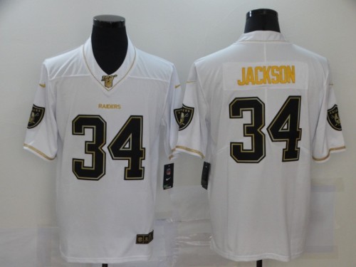 Oakland Raiders 34 Bo Jackson Football Jersey Legend White gold Retro