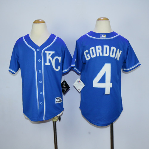 Youth Kansas City Royals 4 Alex Gordon Baseball Jersey Blue