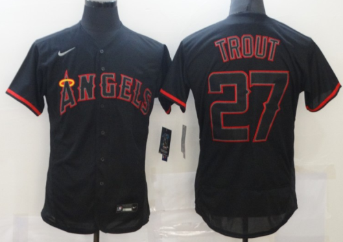 Nike Los Angeles Angeles 27 Mike Trout Flexbase Baseball Jersey Black