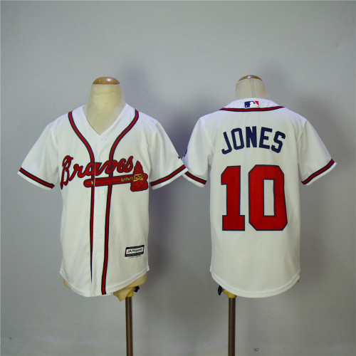 Youth Atlanta Braves 10 Chipper Jones Baseball Jersey White