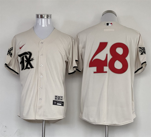 Nike Texas Rangers 48 Jacob deGrom Baseball Jersey Beige City Edition