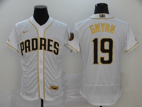 Nike San Diego Padres 19 Tony Gwynn Flexbase Baseball Jersey White Retro gold character