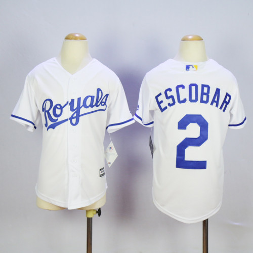 Youth Kansas City Royals 2 Alcides Escobar Baseball Jersey White