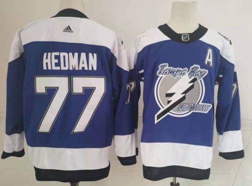 Adidas Tampa Bay Lightning 77 Victor Hedman Ice Hockey Jersey Blue