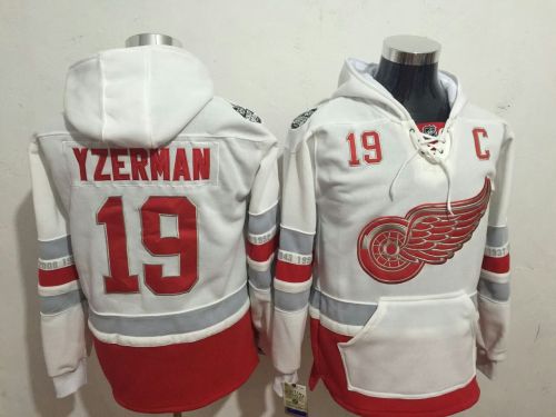 Classic Detroit Red Wings 19 Steve Yzerman Ice Hoodies Hockey Jersey White