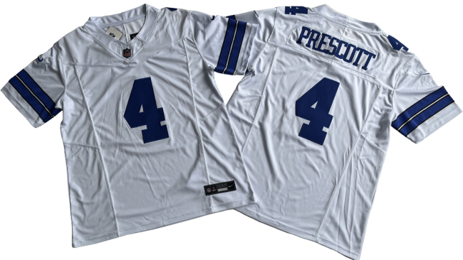 Dallas Cowboys 4 Dak Prescott Football Jersey White Three Dynasties