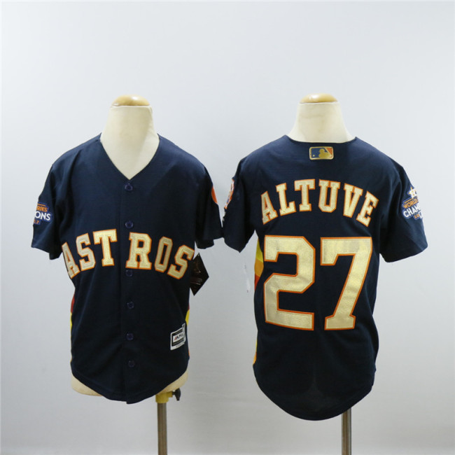 Youth Houston Astros 27 Jose Altuve Baseball Jersey Navy Blue