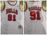 Chicago Bulls 91 Dennis Rodman Basketball Jersey White Retro