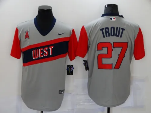 Nike Los Angeles Angeles 27 Mike Trout Baseball Jersey Gray