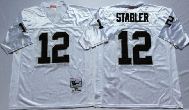 Oakland Raiders 12 Kenny Stabler Football Jersey White Retro