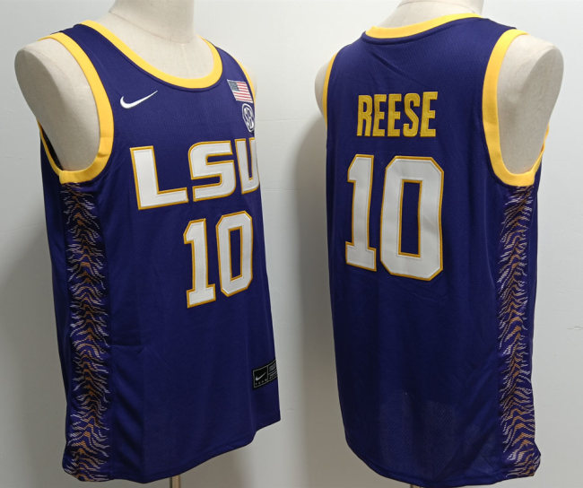 LSU Tigers 10 Angel Reese College Basketball Jersey Purple