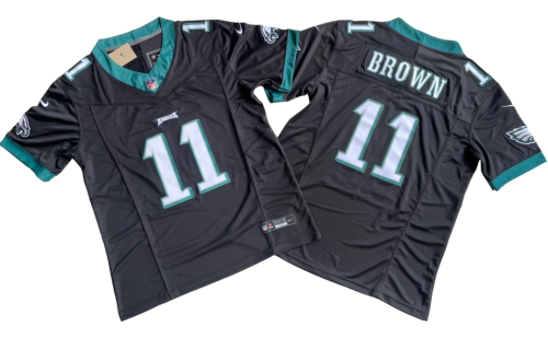 Philadelphia Eagles 11 A.J. Brown Football Jersey Black Three Dynasties