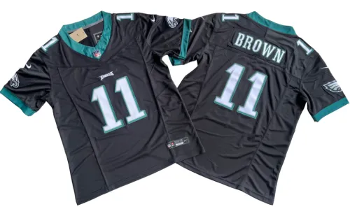 Philadelphia Eagles 11 A.J. Brown Football Jersey Black Three Dynasties