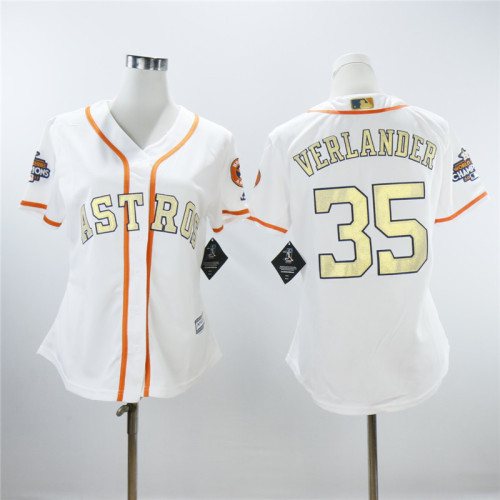 Women Houston Astros 35 Justin Verlander Baseball Jersey Fans White Golden word