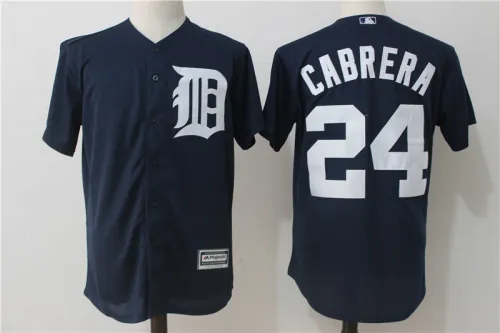 Detroit Tigers 24 Miguel Cabrera Baseball Jersey Navy Blue Fans