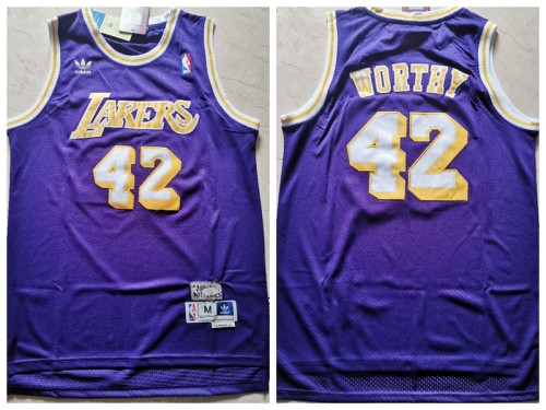 Los Angeles Lakers 42 James Worthy Basketball Jersey Purple Resto