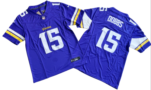 Minnesota Vikings 15 Joshua Dobbs Football Jersey Purple Three Dynasties