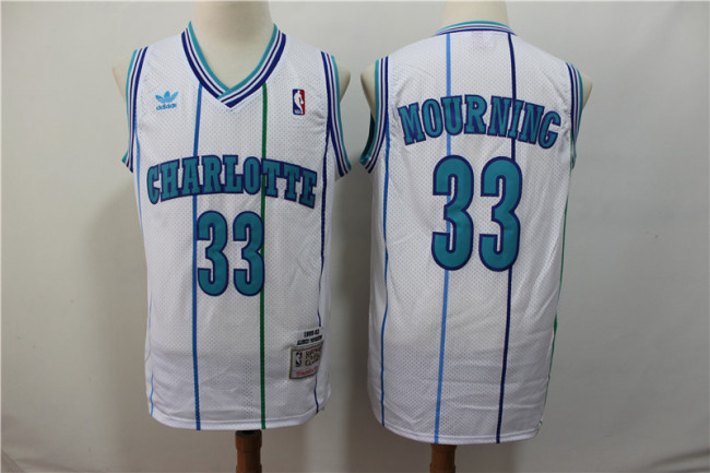 New Orleans Hornets 33 Alonzo Mourning Basketball Jersey White Retro