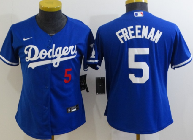 Women Nike Los Angeles Dodgers 5 Freddie Freeman Baseball Jersey Blue