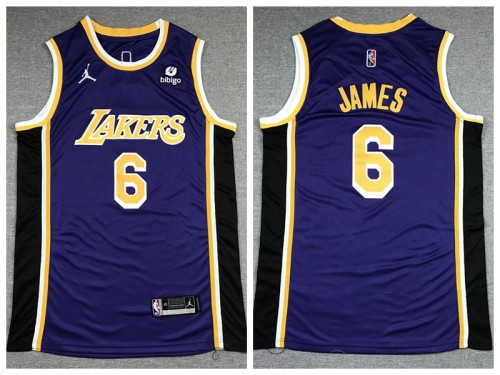 Jordan Los Angeles Lakers 6 LeBron James Basketball Jersey purple 75th Anniversary Edition