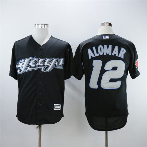 Toronto Blue Jays 12 Roberto Alomar Baseball Jersey Black 2008 back fan version