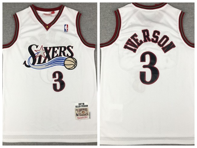 Philadelphia 76ers 3 Allen Iverson Basketball Jersey White Retro