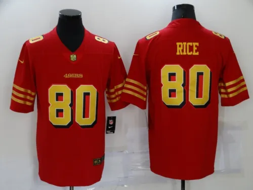 San Francisco 49ers 80 Jerry Rice Football Jersey Legend Red gold character