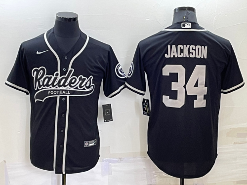 Oakland Raiders 34 Bo Jackson Baseball Jersey Black