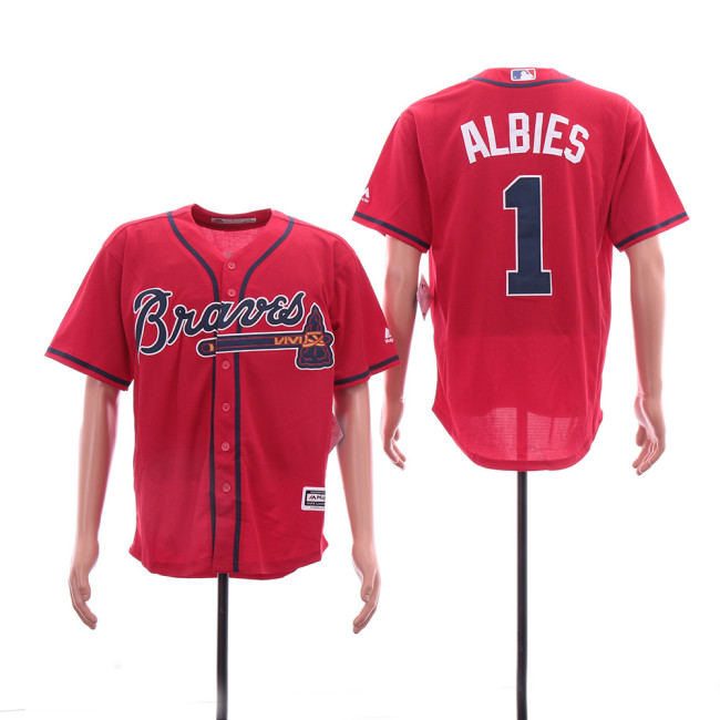 Atlanta Braves 1 Ozzie Albies Baseball Jersey Red Fans