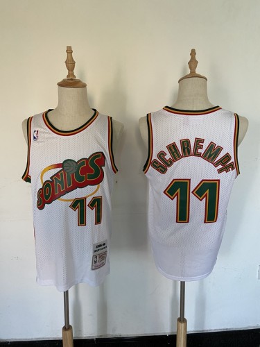 Seattle Super Sonics 11 Detlef Schrempf Basketball Jersey White Retro