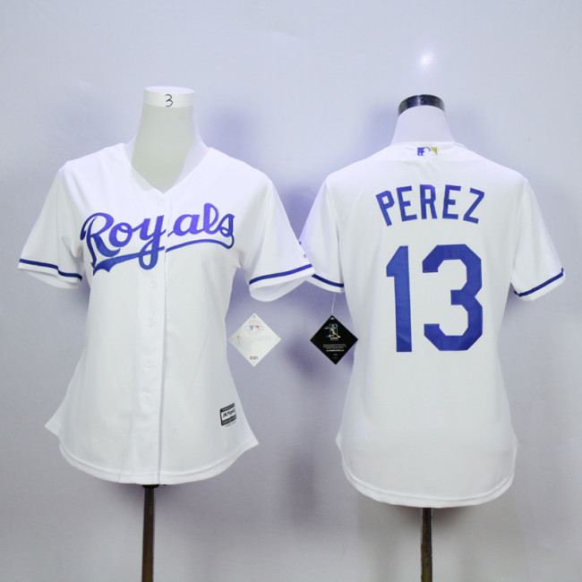 Women Kansas City Royals 13 Salvador Perez Baseball Jersey White