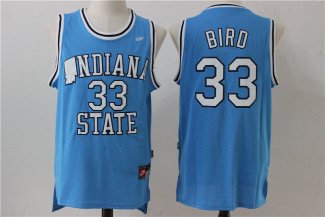 High school 33 Larry Bird College Basketball Jersey Blue Retro