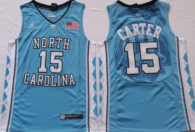 North Carolina 15 Vince Carter College Basketball Jersey Blue