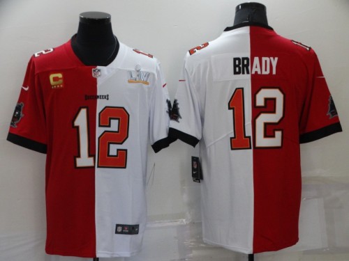 Tampa Bay Buccaneers 12 Tom Brady Football Jersey half and half