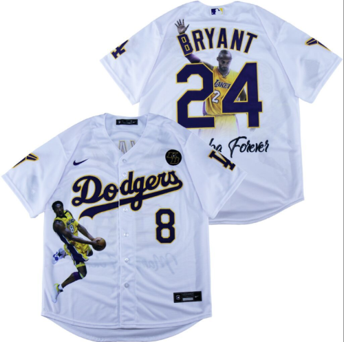 Nike Los Angeles Dodgers 8 and 24  Kobe Bryant Baseball Jersey White