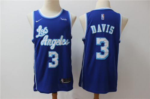 Nike Los Angeles Lakers 3 Anthony Davis Basketball Jersey Blue Retro