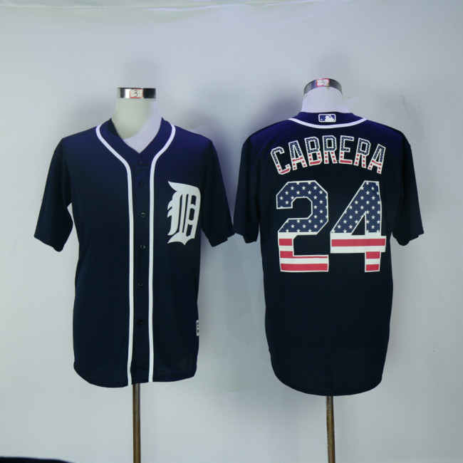 Detroit Tigers 24 Miguel Cabrera Baseball Jersey Navy Blue National flag