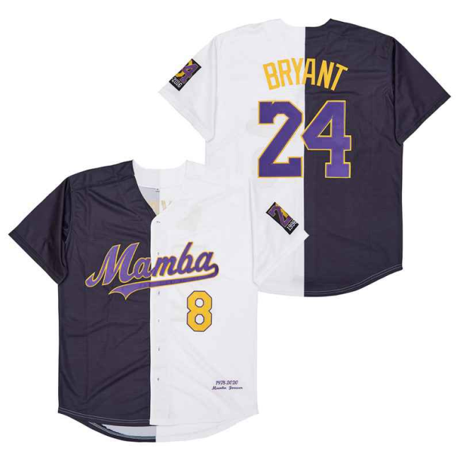 Los Angeles Dodgers MAMBA 8 and 24 Kobe Bryant Baseball Jersey Black White