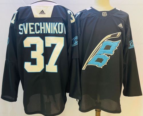 Carolina Hurricanes 37 Andrei Svechnikov Ice Hockey Jersey Navy Blue