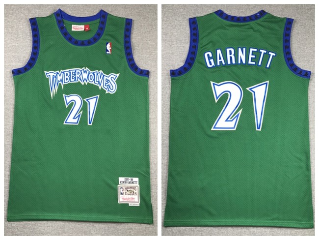 Minnesota Timberwolv 21 Kevin Garnett Basketball Jersey Green Retro
