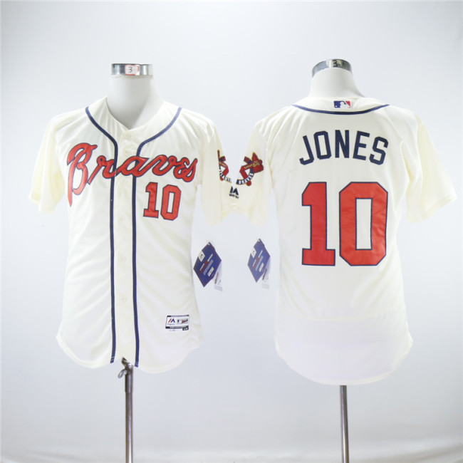 Atlanta Braves 10 Chipper Jones Flexbase Baseball Jersey Beige