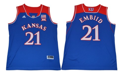 Kansas Jayhawks 21 Joel Embiid College Basketball Jersey Blue