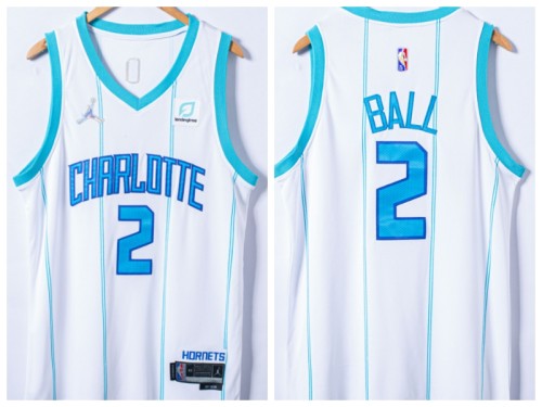 Jordan New Orleans Hornets 2 Lamelo Ball Basketball Jersey White 75th Anniversary Edition